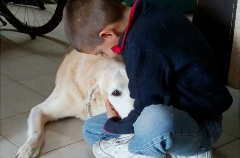 Niño abrazando a un perro